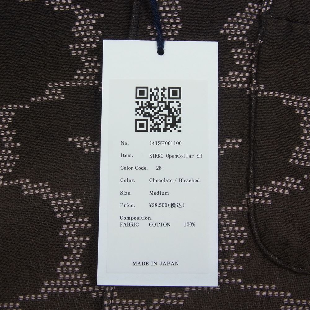 クオン 141SH061100 Open Collar Shirt -BISHAMON KIKKO 毘沙門亀甲 オープンカラー シャツ ブラウン系 M【極上美品】【中古】