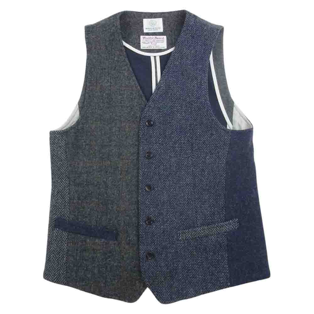 ビューティーアンドユース Harris Tweed ハリスツィード ウール ヘリンボーン チェック パッチワーク ベスト ジレ チャコール系 M【中古】