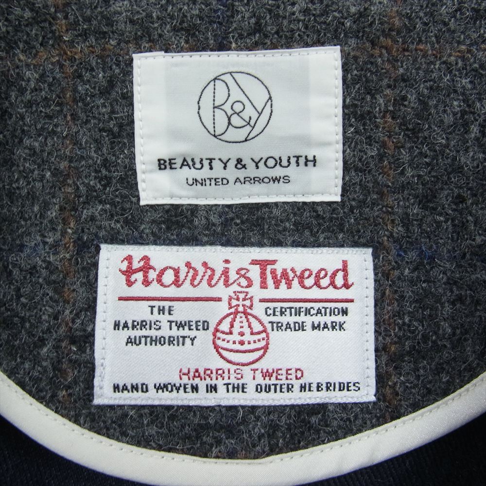 ビューティーアンドユース Harris Tweed ハリスツィード ウール ヘリンボーン チェック パッチワーク ベスト ジレ チャコール系 M【中古】