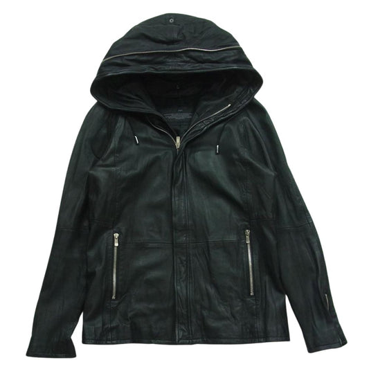 バジュラ 113UL01 シープスキン 羊革 レザー パーカー ハイネック  レザージャケット パキスタン製 ブラック系 2【中古】