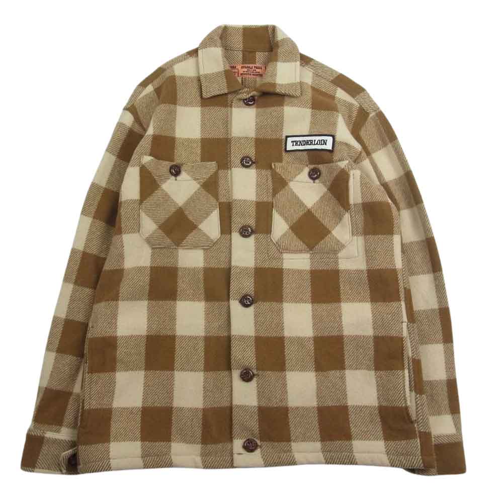 TENDERLOIN テンダーロイン 05AW T-BUFFALO JKT バッファロー ジャケット チェック ウッドボタン ロゴワッペン ベージュ系 S【中古】