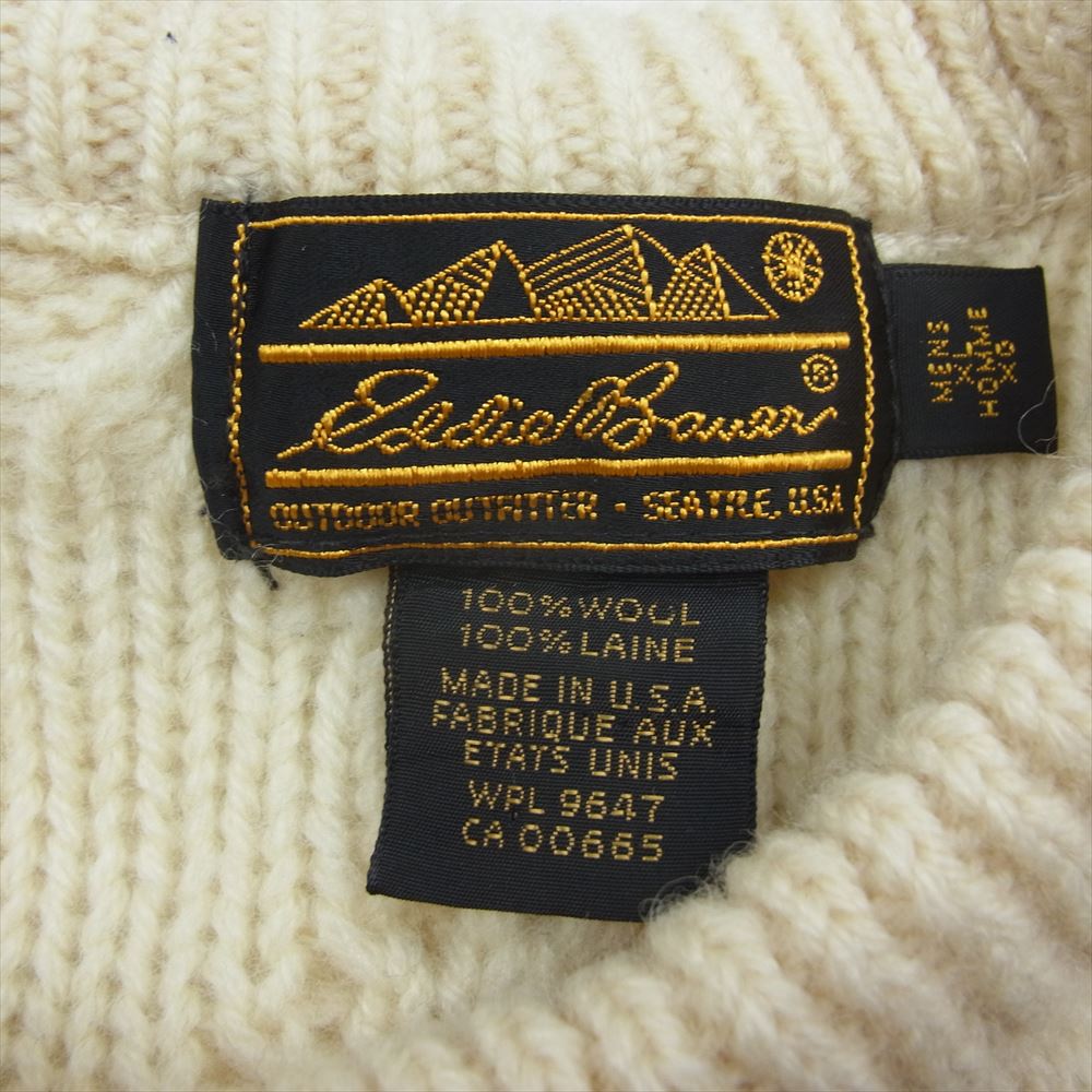 Eddie Bauer エディー・バウアー アメリカ製 黒タグ フィッシャーマン ニット セーター ホワイト系 XL【中古】