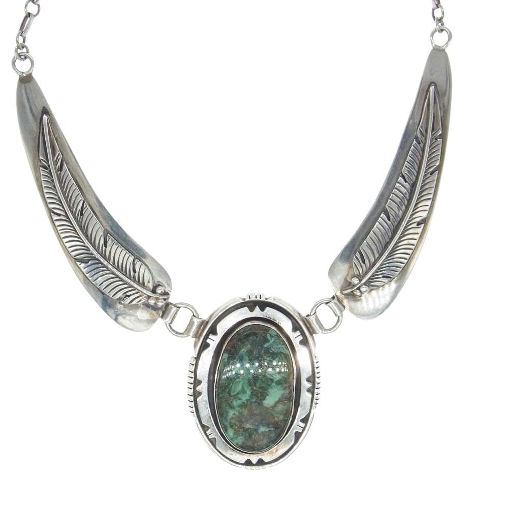 作者不明 ターコイズ付き フェザー ネックレス シルバー系【中古】