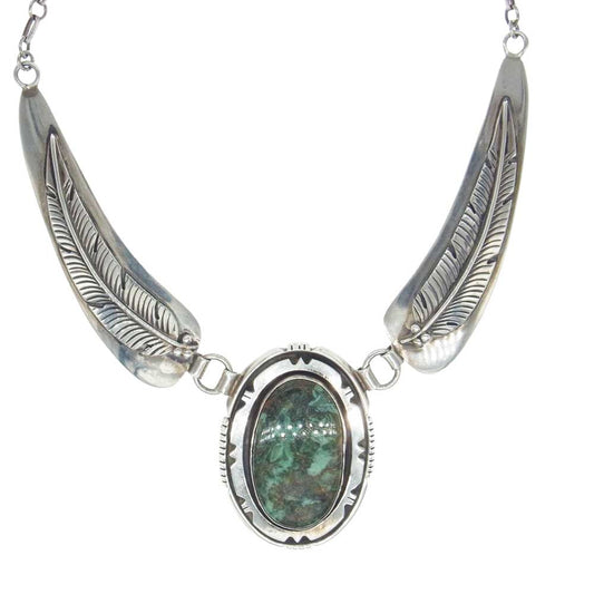 作者不明 ターコイズ付き フェザー ネックレス シルバー系【中古】