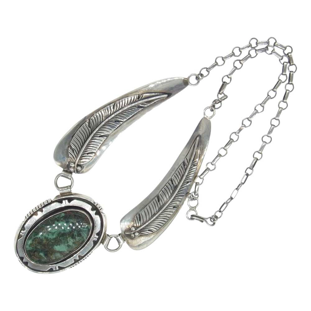 作者不明 ターコイズ付き フェザー ネックレス シルバー系【中古】