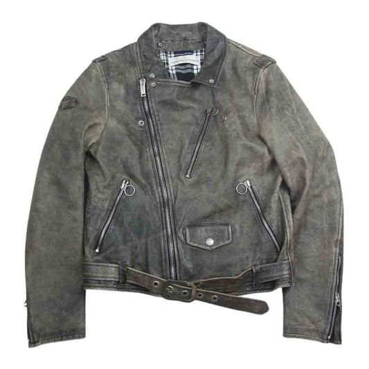 GOLDEN GOOSE ゴールデングース 16AW G29MP537 レザー ダブル ライダース ジャケット ヴィンテージ加工 裏地チェック ブラック系 XS【中古】