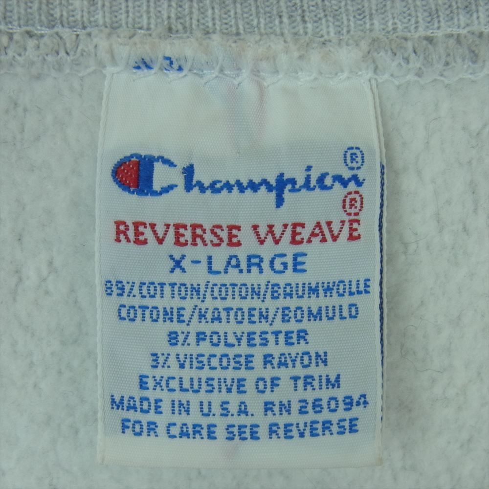 Champion チャンピオン vintage ヴィンテージ 90s 刺繍タグ Reverse Weave リバースウィーブ スウェット IOWA アイオワ プリント トレーナー グレー系 XL【中古】