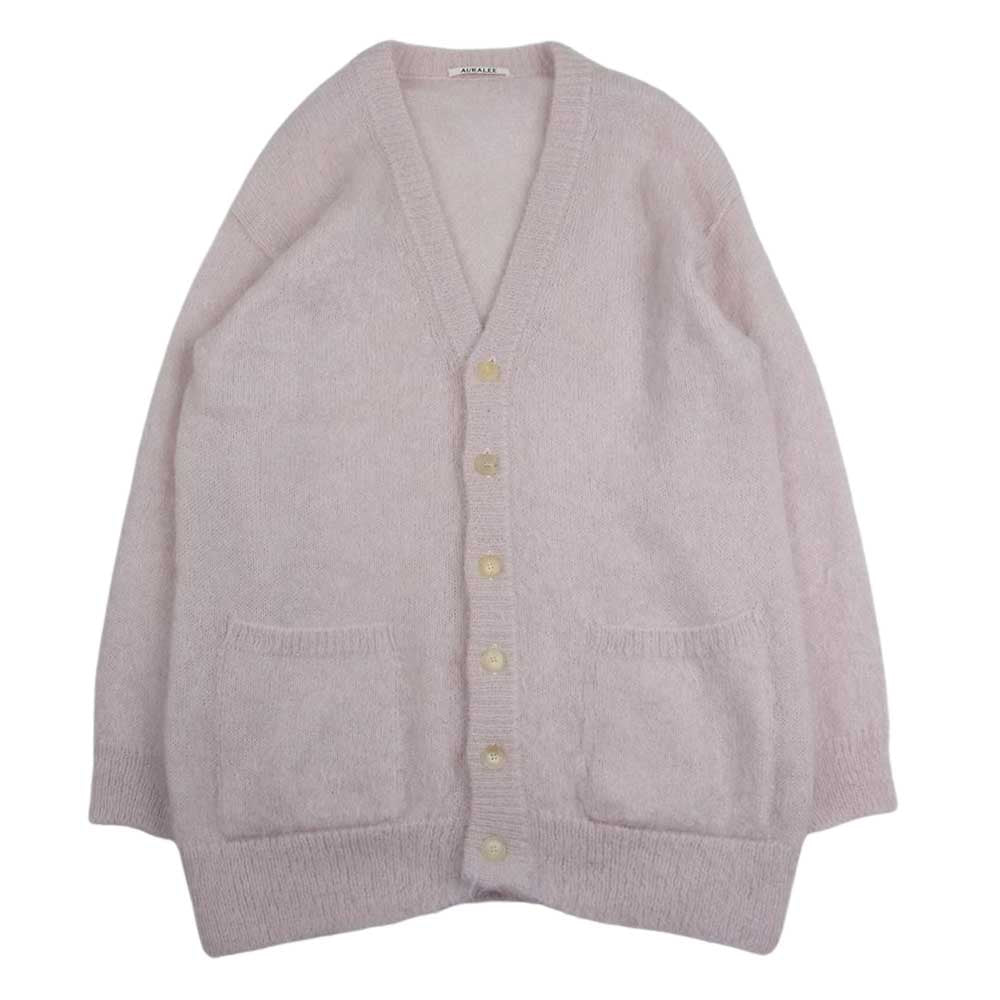 AURALEE オーラリー A22AC03KM BRUSHED SUPER KID MOHAIR KNIT LONG CARDIGAN モヘヤ モヘア ニット 長袖 ロング カーディガン  ピンク系【中古】