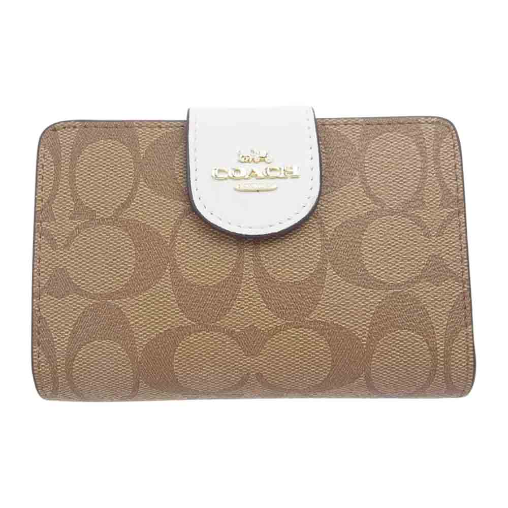 COACH コーチ C0082 IMDJ8  ミディアム コーナー ジップ ウォレット シグネチャー キャンバス 二つ折り 財布 ブラウン系【極上美品】【中古】