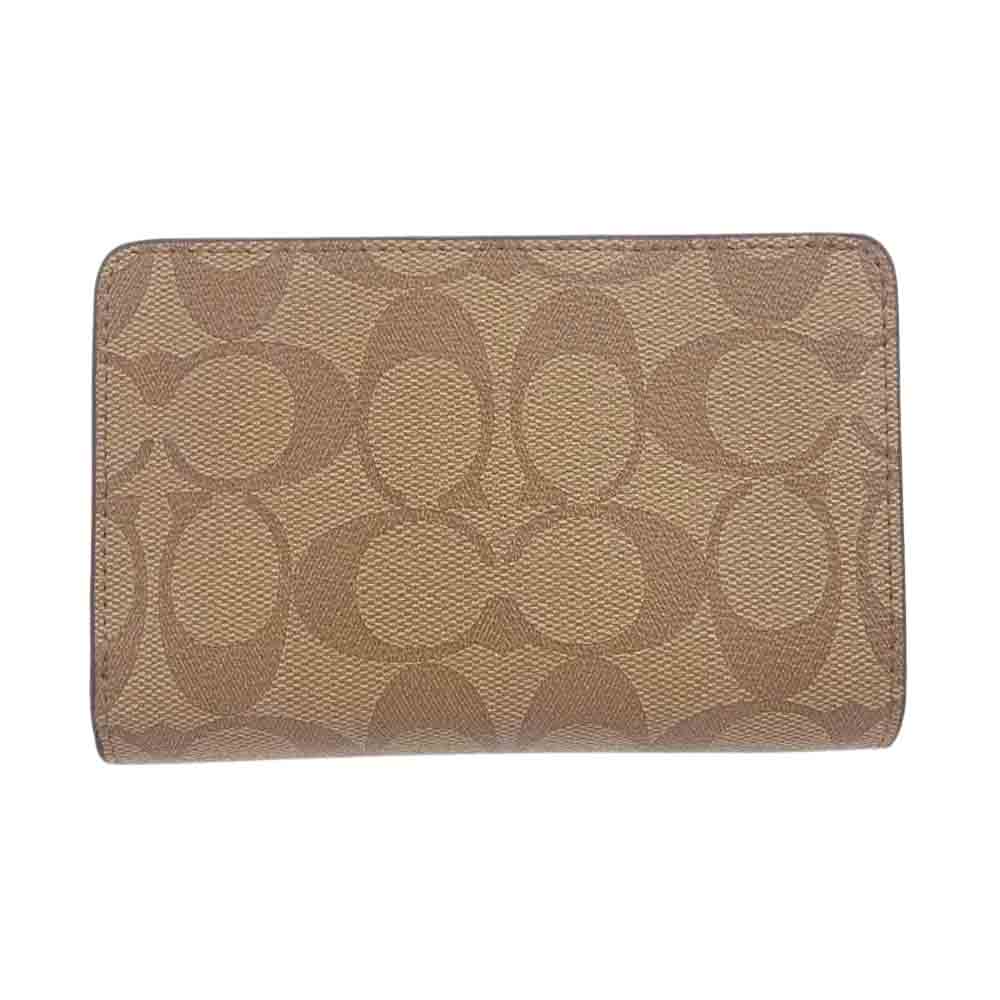 COACH コーチ C0082 IMDJ8  ミディアム コーナー ジップ ウォレット シグネチャー キャンバス 二つ折り 財布 ブラウン系【極上美品】【中古】