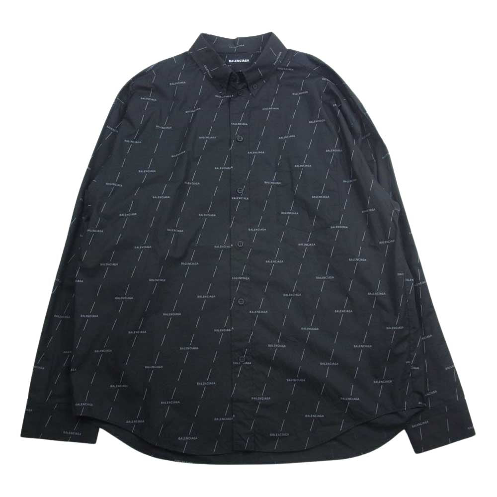 BALENCIAGA バレンシアガ 21SS 642265 TJLF3 イタリア製 ロゴ 総柄 ボタンダウン 長袖 シャツ ブラック系 37【中古】