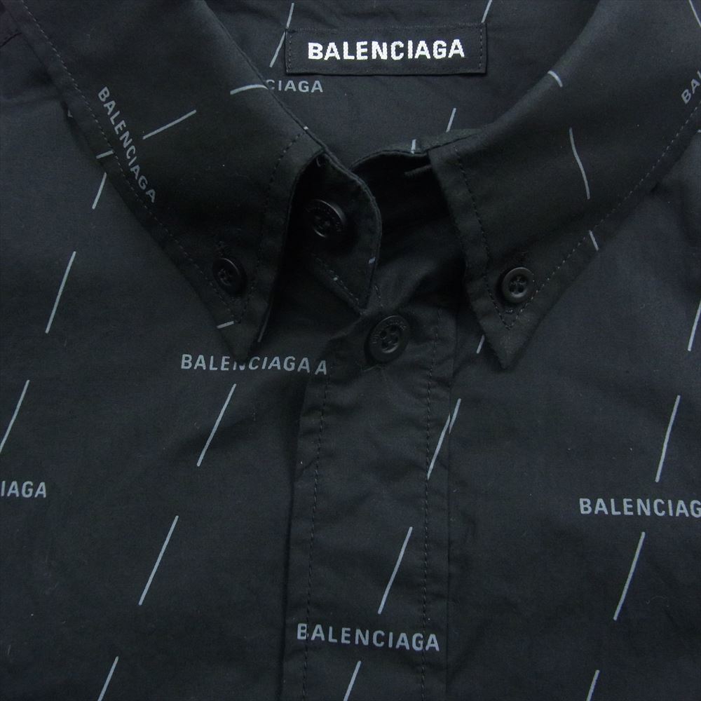 BALENCIAGA バレンシアガ 21SS 642265 TJLF3 イタリア製 ロゴ 総柄 ボタンダウン 長袖 シャツ ブラック系 37【中古】