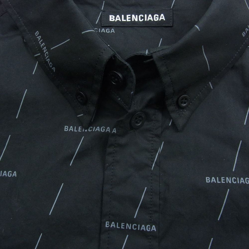 BALENCIAGA バレンシアガ 21SS 642265 TJLF3 イタリア製 ロゴ 総柄 ボタンダウン 長袖 シャツ ブラック系 37【中古】