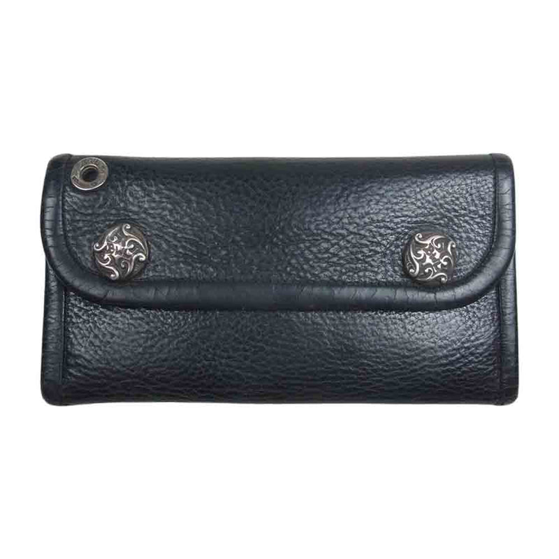 BILL WALL LEATHER ビルウォールレザー フロッグクロスインレイ ラージカレンシー レザー ロングウォレット ブラック系【中古】