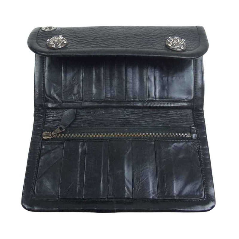 BILL WALL LEATHER ビルウォールレザー フロッグクロスインレイ ラージカレンシー レザー ロングウォレット ブラック系【中古】