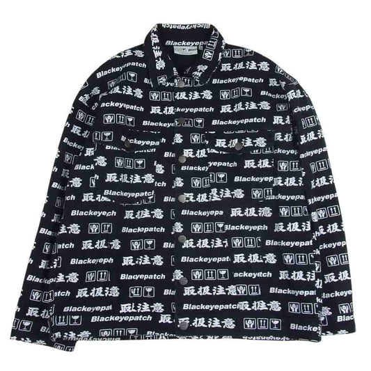 ブラックアイパッチ  取扱注意総柄プリント デニム ジャケット ブラック系 S【中古】