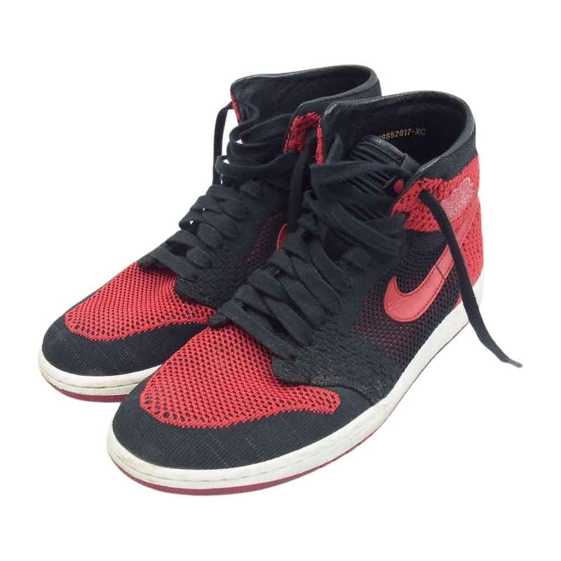 NIKE AIR JORDAN ナイキ ジョーダン 919704-001 1 RETRO HI FLYKNIT BRED 1 ハイ フライニット ブレッド ハイカット スニーカー ブラック系 レッド系 27cm【中古】