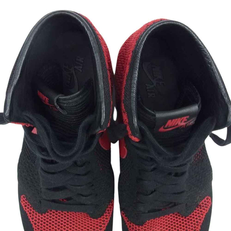 NIKE AIR JORDAN ナイキ ジョーダン 919704-001 1 RETRO HI FLYKNIT BRED 1 ハイ フライニット ブレッド ハイカット スニーカー ブラック系 レッド系 27cm【中古】