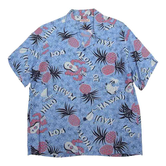SUN SURF サンサーフ SS34445  LOCAL PINEAPPLE パイナップル 総柄 レーヨン オープンカラー 開襟 半袖 シャツ  ブルー系 S【中古】
