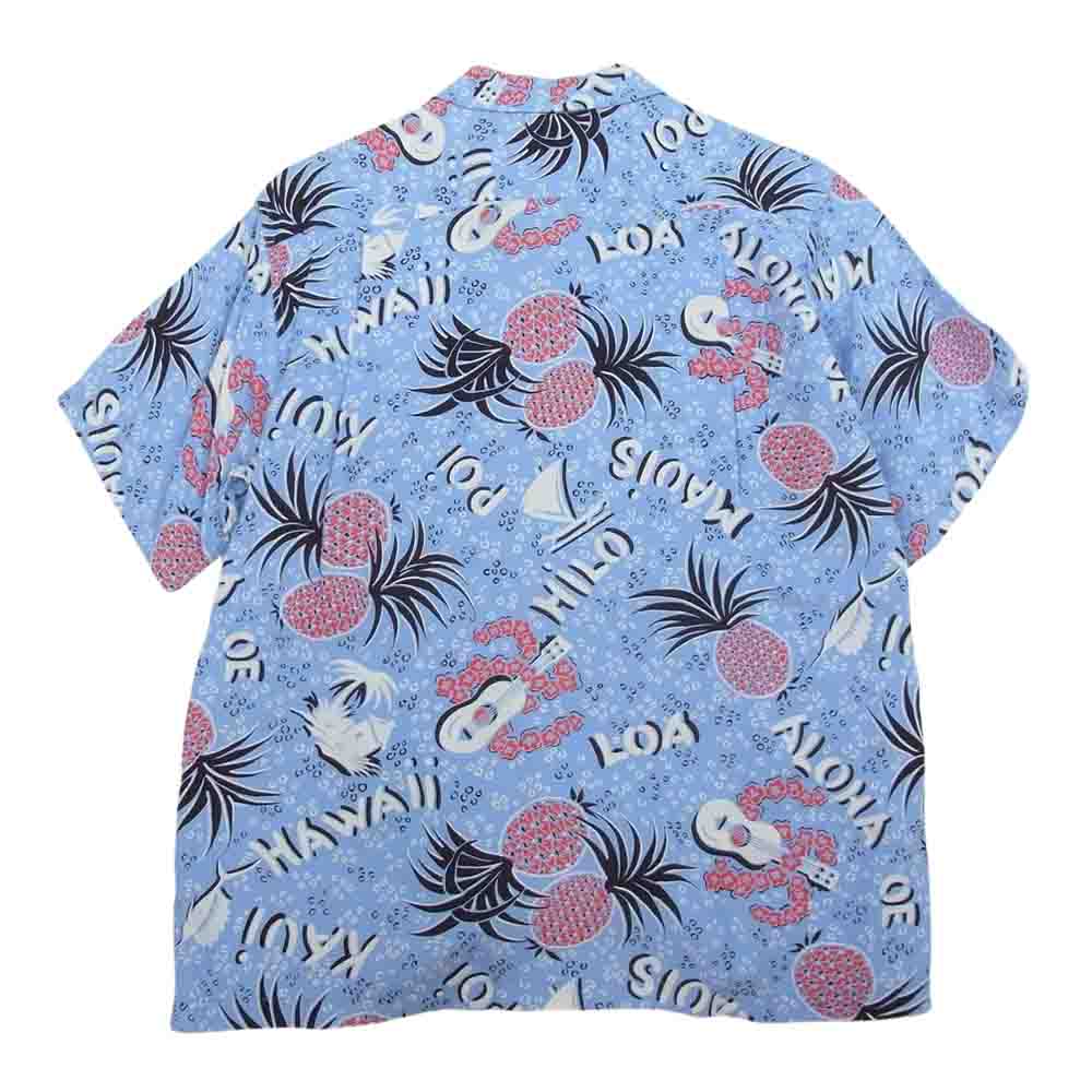 SUN SURF サンサーフ SS34445  LOCAL PINEAPPLE パイナップル 総柄 レーヨン オープンカラー 開襟 半袖 シャツ  ブルー系 S【中古】