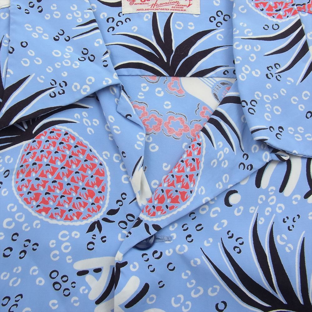 SUN SURF サンサーフ SS34445  LOCAL PINEAPPLE パイナップル 総柄 レーヨン オープンカラー 開襟 半袖 シャツ  ブルー系 S【中古】
