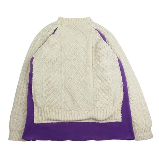 Needles ニードルス 22AW LQ299 REBUILD by Needles Fisherman Sweater Covered Sweater リビルドバイ リメイク 切替 長袖 フィッシャーマン ニット セーター パープル系 L【中古】