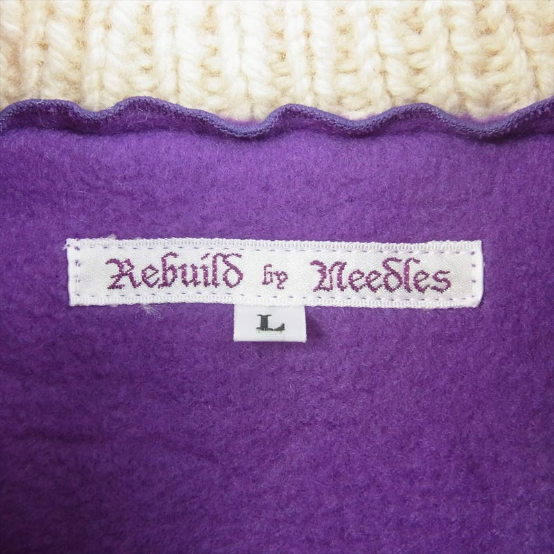 Needles ニードルス 22AW LQ299 REBUILD by Needles Fisherman Sweater Covered Sweater リビルドバイ リメイク 切替 長袖 フィッシャーマン ニット セーター パープル系 L【中古】