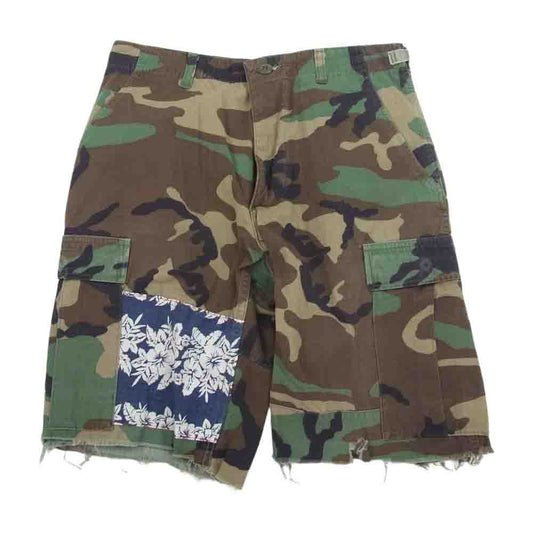 ミリタリー バンダナ リメイク ミリタリー カーゴ カットオフ ショーツ ショートパンツ カーキ系【中古】