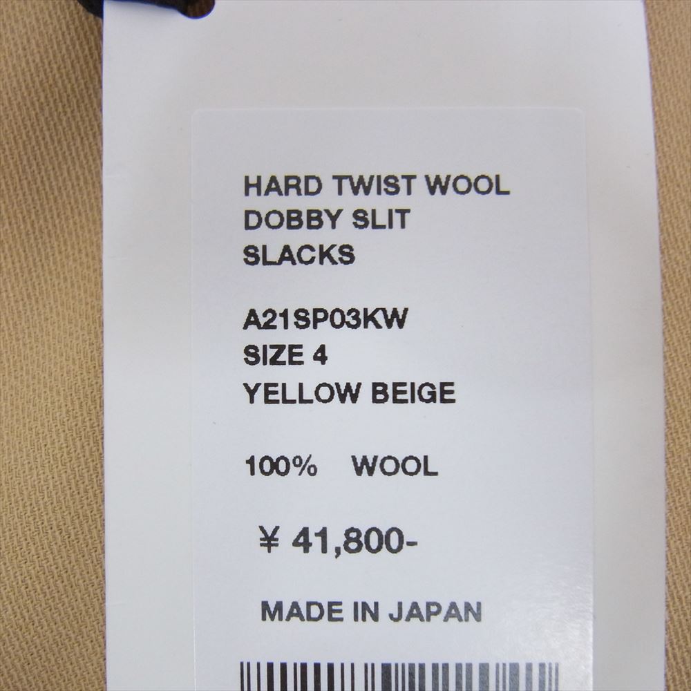 AURALEE オーラリー 21SS A21SP03KW  HARD TWIST WOOL DOBBY SLIT SLACKS ハードツイスト ウール ドビー スラックス パンツ ベージュ系 4【美品】【中古】