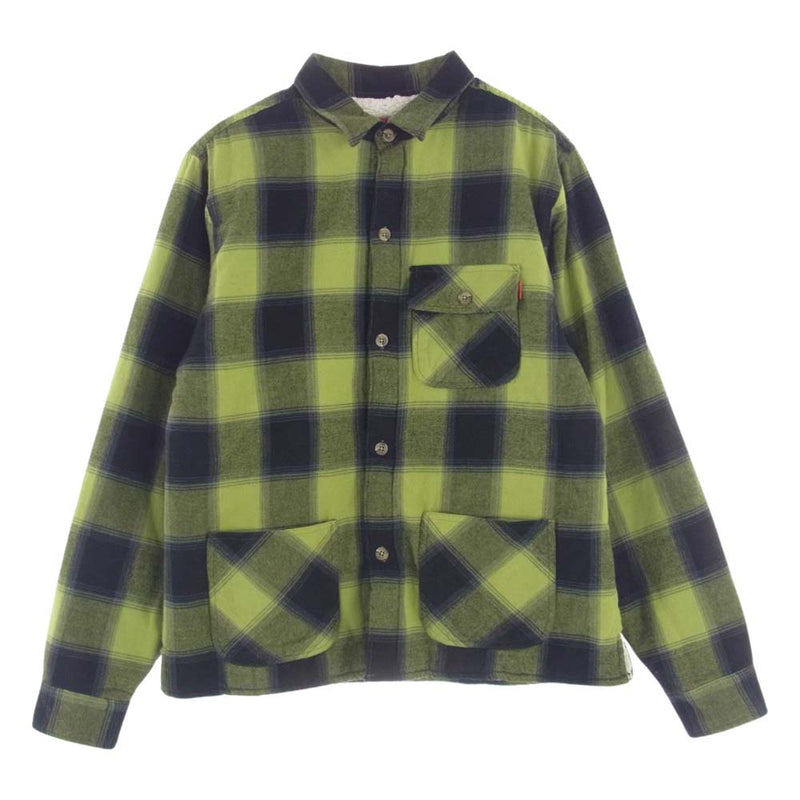 Supreme シュプリーム 17AW Buffalo Plaid Sherpa Lined Chore Shirt バッファロー プレイド シェルパ ライン チョアー チェック 裏ボア 長袖 シャツ ライトグリーン系 M【中古】