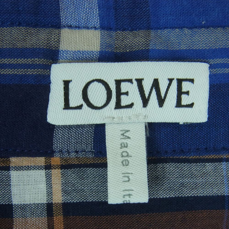 LOEWE ロエベ 22SS H526Y05W63 ポケット刺繍 パッチワーク チェック 長袖 シャツ イタリア製 ブルー系 39【中古】