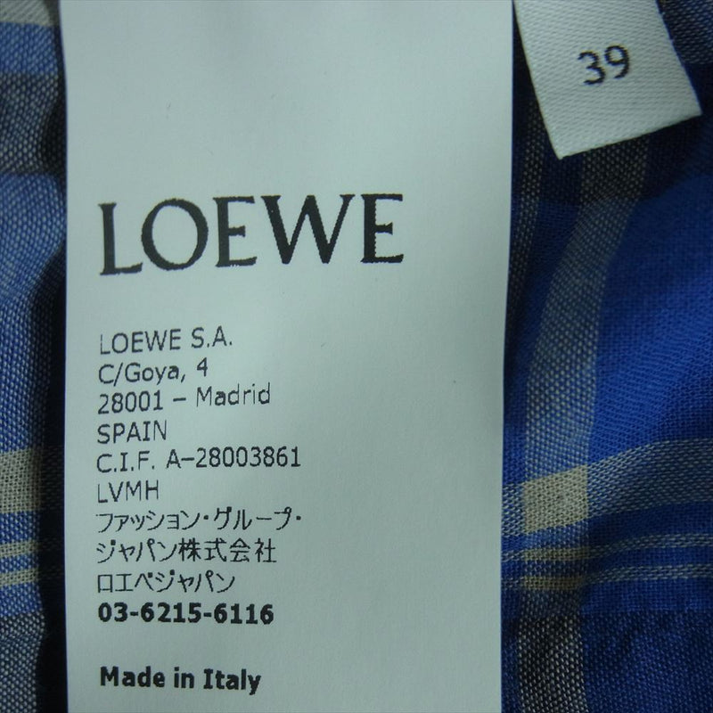 LOEWE ロエベ 22SS H526Y05W63 ポケット刺繍 パッチワーク チェック 長袖 シャツ イタリア製 ブルー系 39【中古】