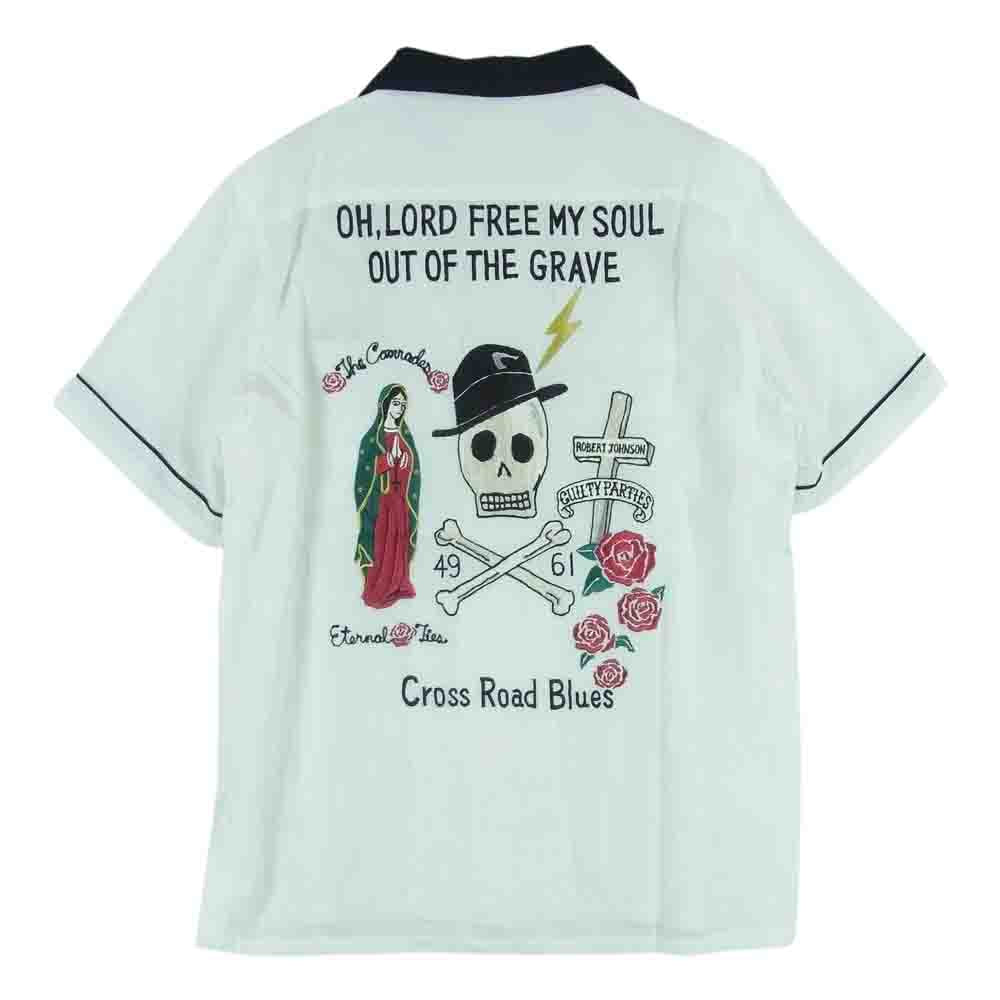 WACKO MARIA ワコマリア 08SS 08SS-SH-63 GUILTY PARTIES Cross Road Blues バック 刺繍 半袖 ボーリング シャツ ホワイト系 M【美品】【中古】