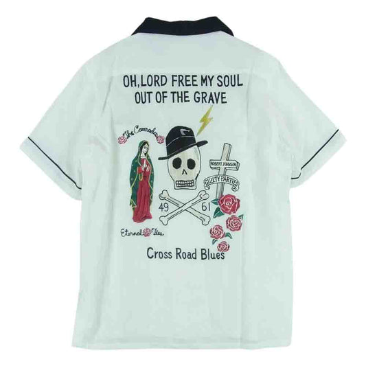 WACKO MARIA ワコマリア 08SS 08SS-SH-63 GUILTY PARTIES Cross Road Blues バック 刺繍 半袖 ボーリング シャツ ホワイト系 M【美品】【中古】