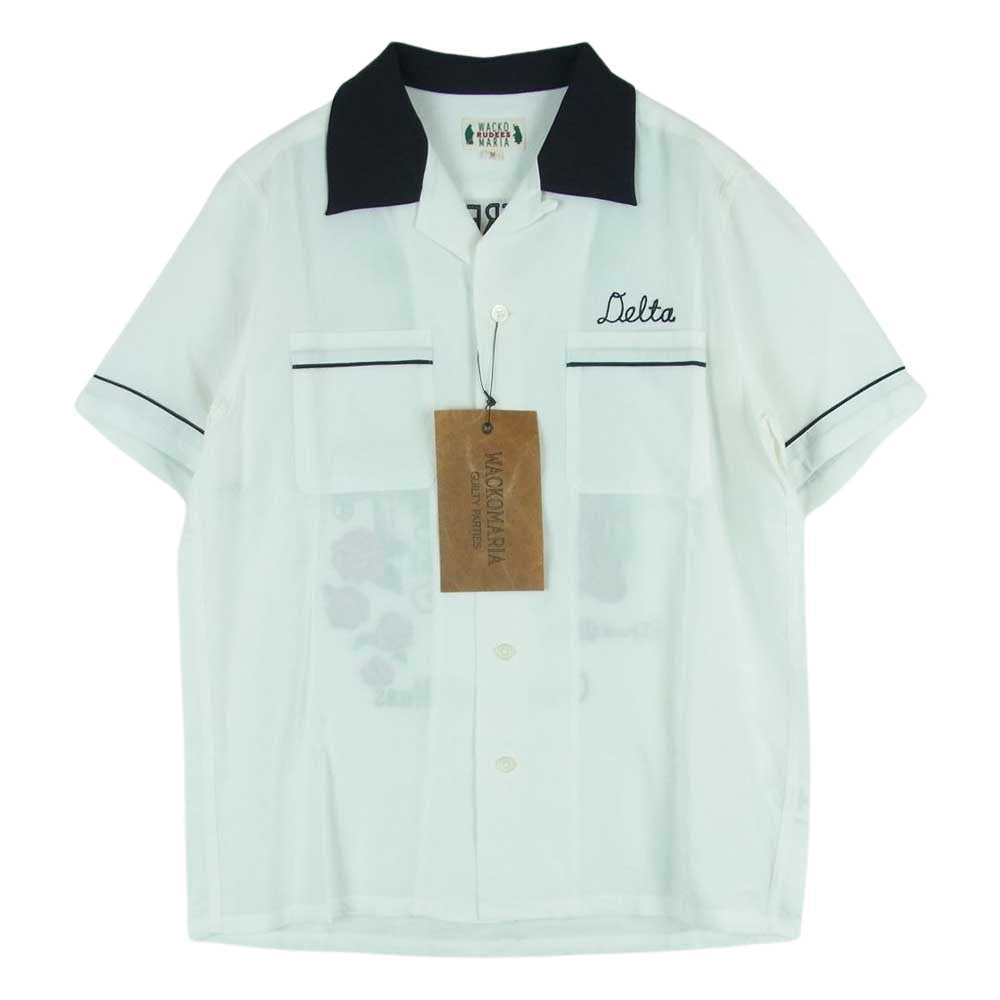 WACKO MARIA ワコマリア 08SS 08SS-SH-63 GUILTY PARTIES Cross Road Blues バック 刺繍 半袖 ボーリング シャツ ホワイト系 M【美品】【中古】