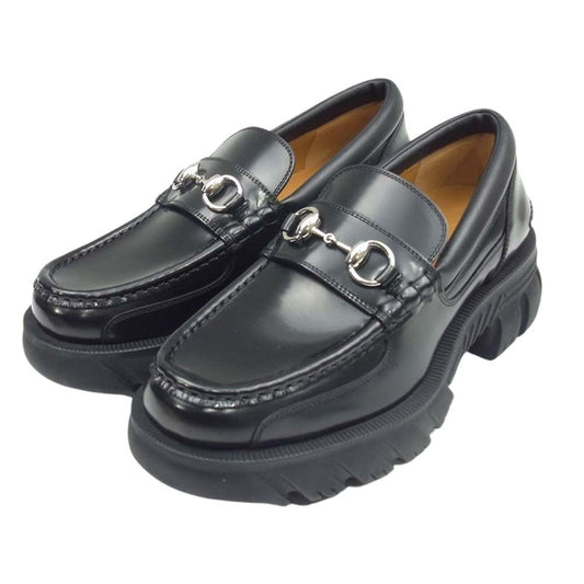 GUCCI グッチ 658822 ホースビット レザー ローファー ラグソール ラバーソール シューズ ブラック系 6.5【美品】【中古】