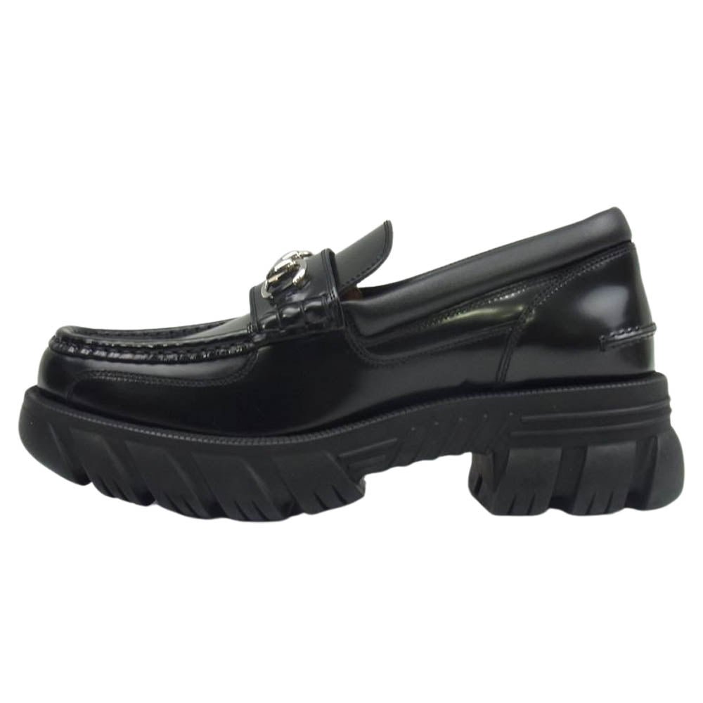 GUCCI グッチ 658822 ホースビット レザー ローファー ラグソール ラバーソール シューズ ブラック系 6.5【美品】【中古】