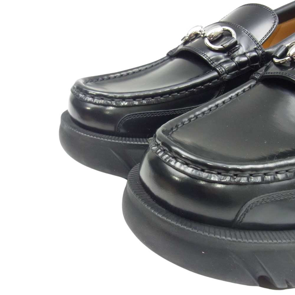 GUCCI グッチ 658822 ホースビット レザー ローファー ラグソール ラバーソール シューズ ブラック系 6.5【美品】【中古】