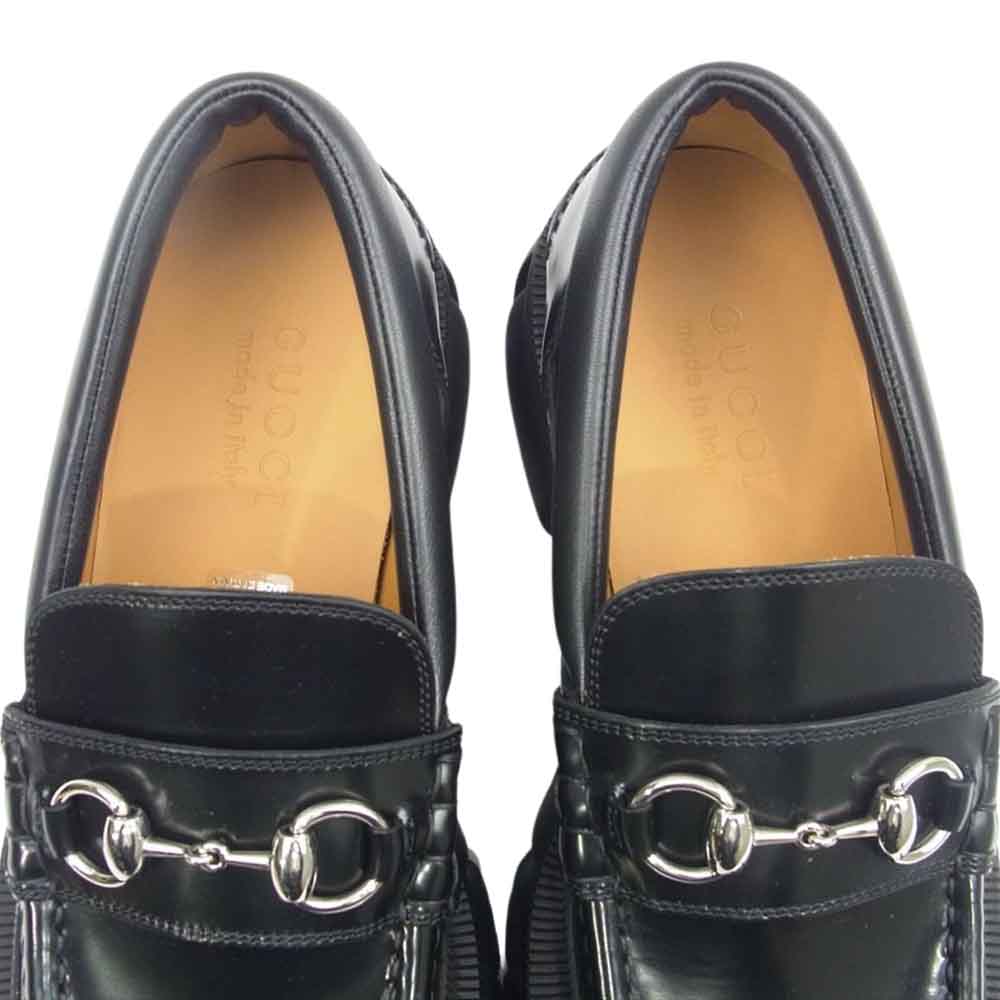GUCCI グッチ 658822 ホースビット レザー ローファー ラグソール ラバーソール シューズ ブラック系 6.5【美品】【中古】