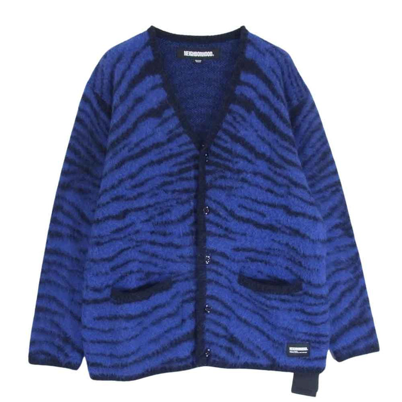 NEIGHBORHOOD ネイバーフッド 23AW 232FUNH-KNM02 TIGER PATTERN MOHAIR CARDIGAN タイガーパターン モヘア カーディガン ブルー系 M【中古】