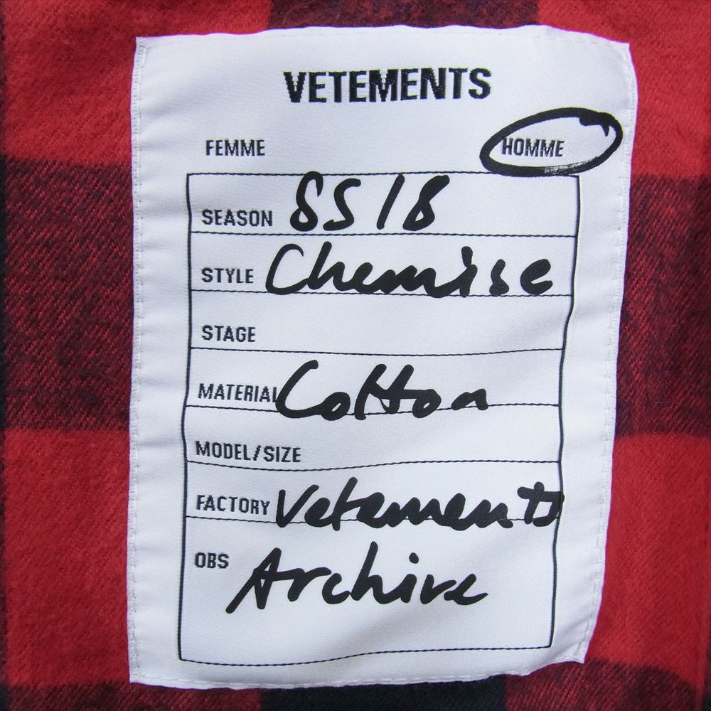 VETEMENTS ヴェトモン 18SS MSS18JA61 ライト フランネル チェック ガウン コート レッド系 L【中古】