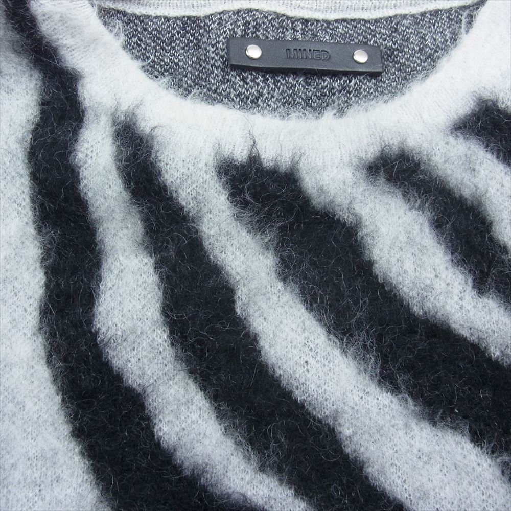 MINEDENIM マインデニム 2310-6002-07-022 Zebra Mohair Knit Crewneck Pullover ゼブラ モヘア クルーネック プルオーバー ニット ブラック系 ホワイト系 2【中古】
