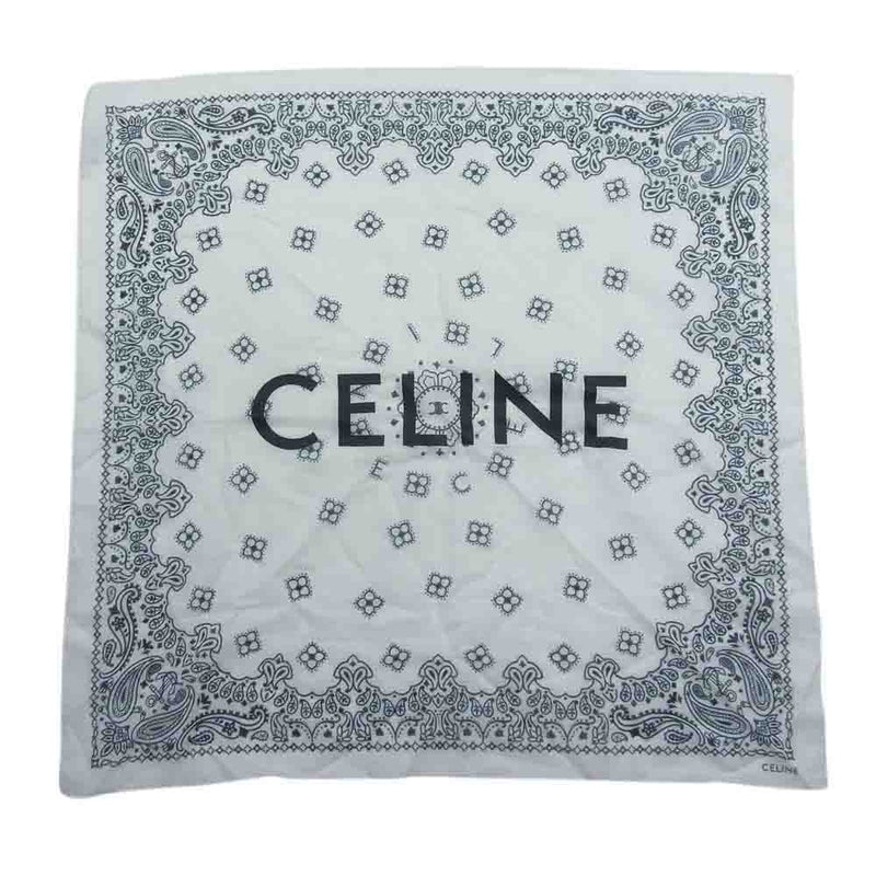 CELINE セリーヌ ロゴ プリント バンダナ ハンカチ ホワイト系【中古】