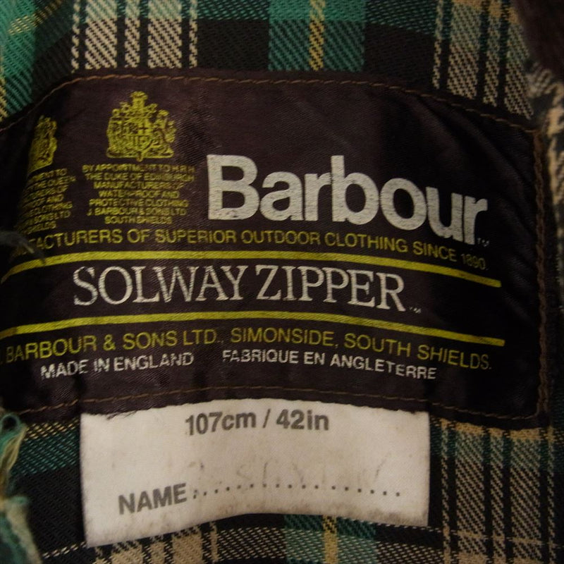 Barbour バブアー 85年製 80s 2ワラント SOLWAY ZIPPER ソルウェイ ジッパー オイルド ジャケット ブラウン系 42【中古】