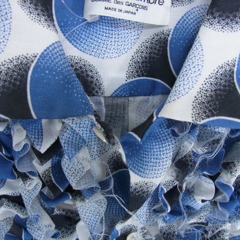 robe de chambre COMME des GARCONS ローブドシャンブルコムデギャルソン AD1998 RB-100380 ヴィンテージ アーカイブ フリル ドット柄 水彩 ラウンドカラー 長袖 シャツ ブルー系 サイズ表記無【中古】