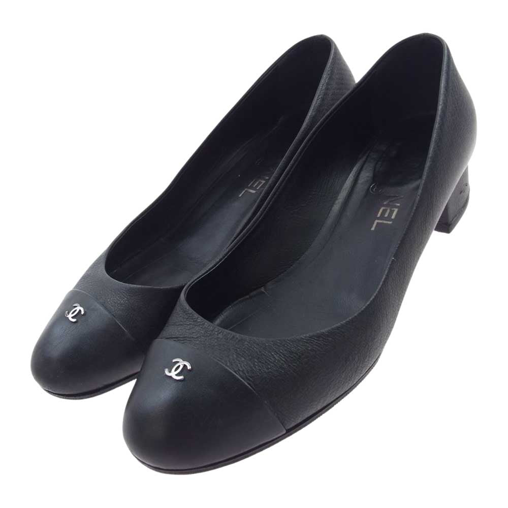 CHANEL シャネル イタリア製 ココマーク付 パンプス レザー ブラック系 38.5【中古】