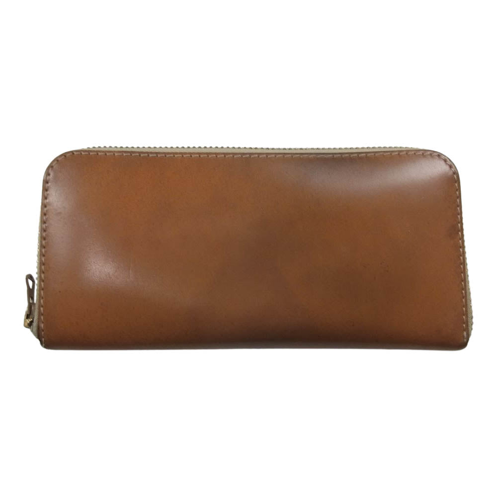 バーンズ レザー ラウンドジップ ロング ウォレット ライトブラウン系【中古】