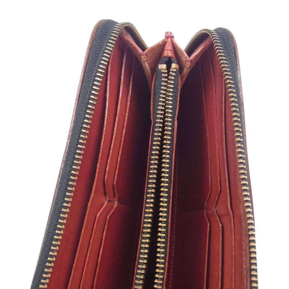 ケイシイズ レザー ラウンドジップ ロング ウォレット レッド 赤茶色【中古】