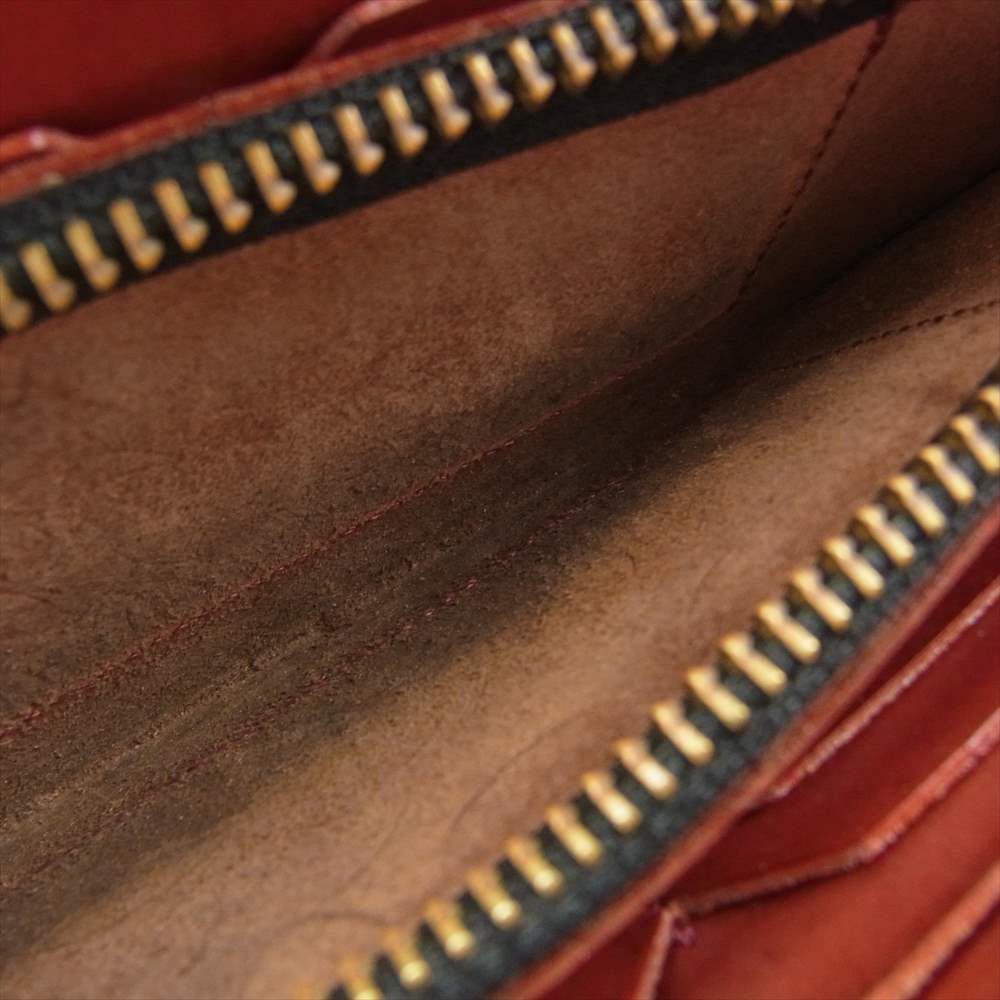 ケイシイズ レザー ラウンドジップ ロング ウォレット レッド 赤茶色【中古】