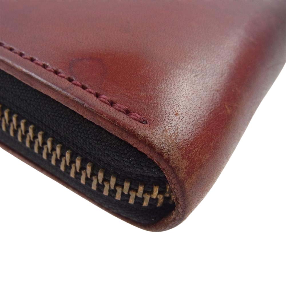ケイシイズ レザー ラウンドジップ ロング ウォレット レッド 赤茶色【中古】